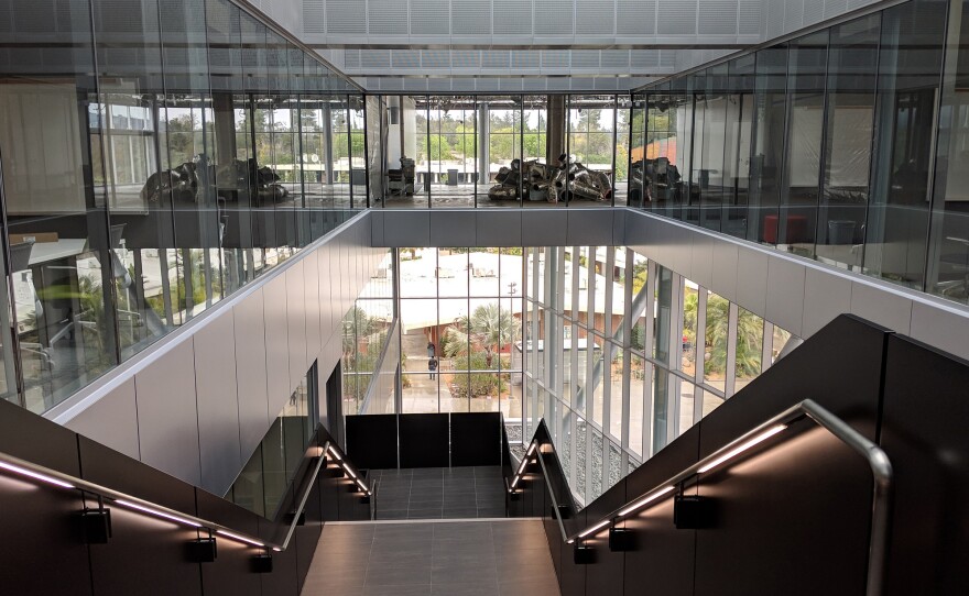 The inside of President Joi Lin Blake’s future office suite is shown above a staircase in Palomar College’s library on Feb. 5, 2019.