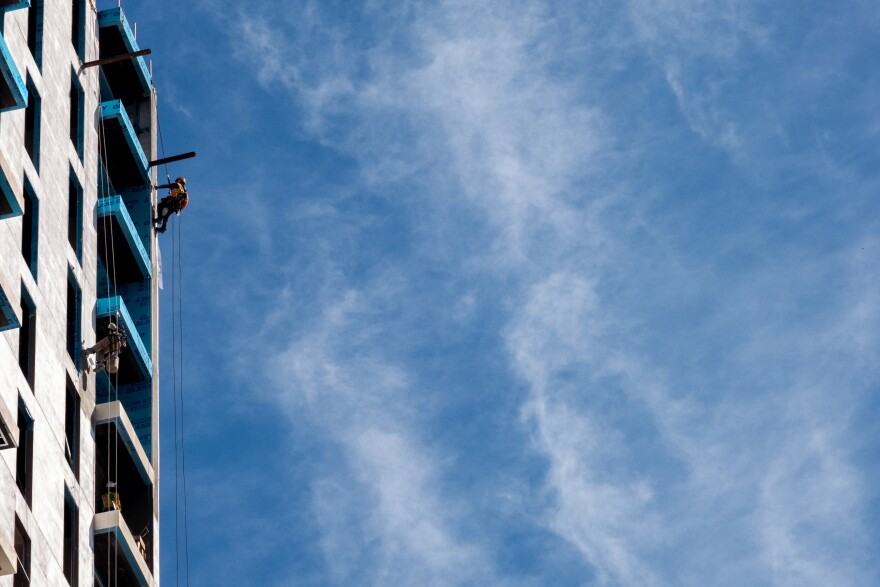 Luxury high-rise condominiums are under construction in downtown Tijuana just off Avenida Revolucion, March 2022.