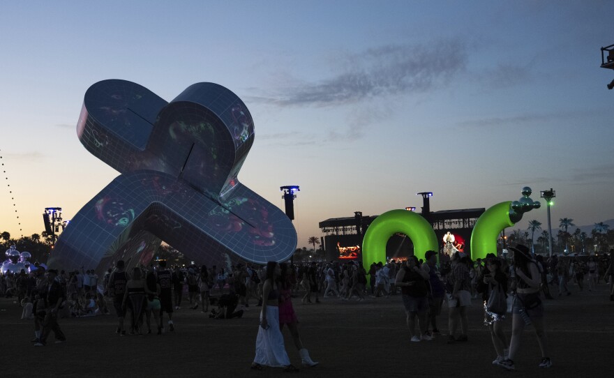Festivalgoers are seen at the Coachella Music & Arts Festival at the Empire Polo Club on Sunday, April 16, 2023, in Indio, Calif.