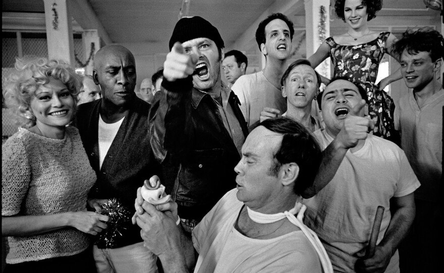 The cast of Miloš Forman's One Flew Over the Cuckoo's Nest on location at Oregon State Hospital. Salem, Oregon, 1975.