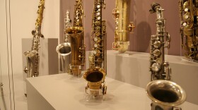 Saxophones on display at the Museum of Making Music in Carlsbad, part of its exhibition "The Sound of Sax: How the Saxophone Won America's Soul."