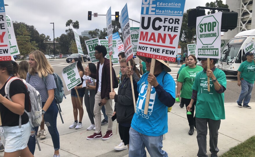 Patient care technical workers at UC San Diego on strike, Tuesday, October 23, 2018.