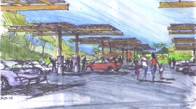 A rendering of the solar panels planned for the San Diego Zoo parking lot.