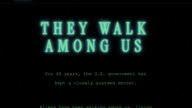 A screenshot of aliens.gov, a new White House web page focuses on immigration enforcement but the design takes inspiration from the X-Files.