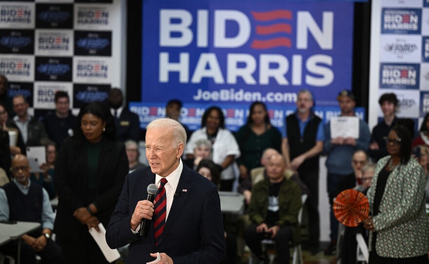 President Biden speaks to supporters and volunteers at the opening of Democrats' coordinated campaign headquarters in Milwaukee, Wisc. on March 13.