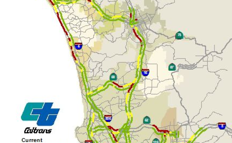 A real-time traffic map shows slowdowns during the morning commute, Feb. 7, 2017. 