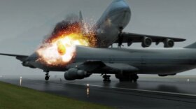 Photo of the crash of two Boeing 747 airliners that collided in thick fog on the runway at a tiny airport in the Canary Islands, killing 583 passengers and crew.