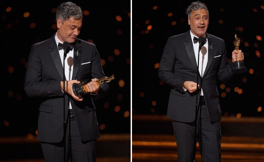 Taika Waititi accepts the Oscar® for Adapted Screenplay during the live ABC Telecast of The 92nd Oscars® at the Dolby® Theatre in Hollywood, CA on Sunday, February 9, 2020.