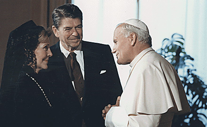 President Ronald Reagan and Nancy Reagan meet Pope John Paul II at the Vatican in June, 1982. Reagan and the pope shared a strong opposition to communism.