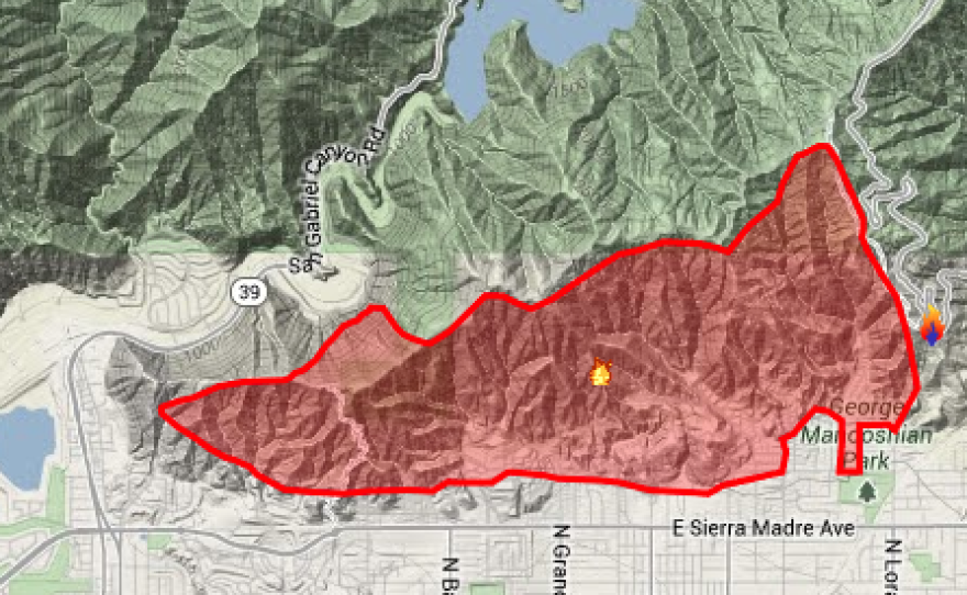 This map shows the spread of the more than 1,800-acre Colby Fire as of Jan. 18, 2014.