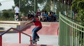 Kids skateboard at a City Heights skatepark, April 6, 2017. 