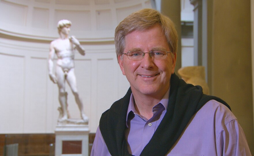Rick Steves at the Accademia with Michelangelo's "David," Florence, Italy.