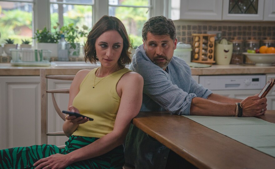 Shown L-R: Becks Starling (Cara Horgan), Rev. Colin Starling (Niall Costigan) in MASTERPIECE: THE MARLOW MURDER CLUB, Season 2 Episode 2.