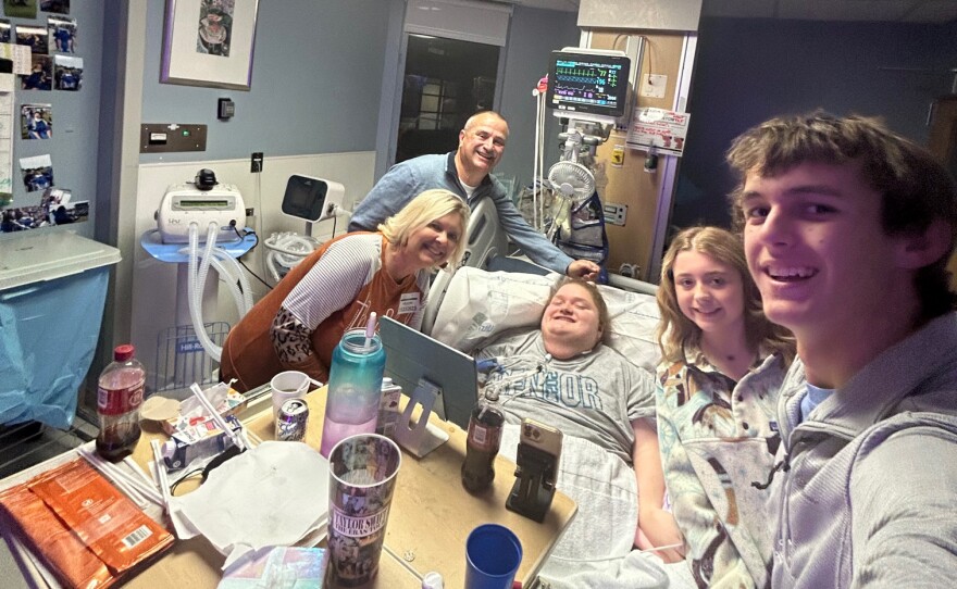 Alexis Ratcliff is surrounded by her Aunt Susan Ratcliff, Uncle Rondale Ratcliff and cousins Halee and Caden Ratcliff in her hospital room.