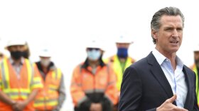 California Gov. Gavin Newsom speaks during a press conference about the newly reopened Highway 1 at Rat Creek near Big Sur, Calif., Friday, April 23, 2021. 