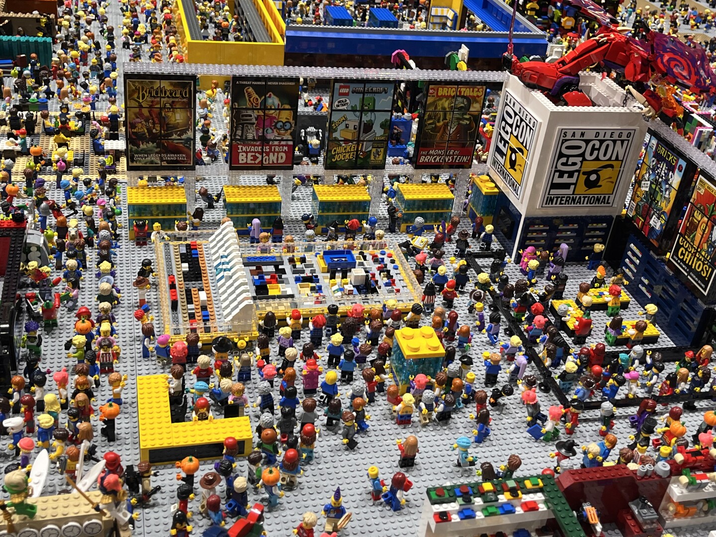 This photo offers a "bird's-eye" view of the LEGO Comic-Con convention floor. Photo taken on July 26, 2025.
