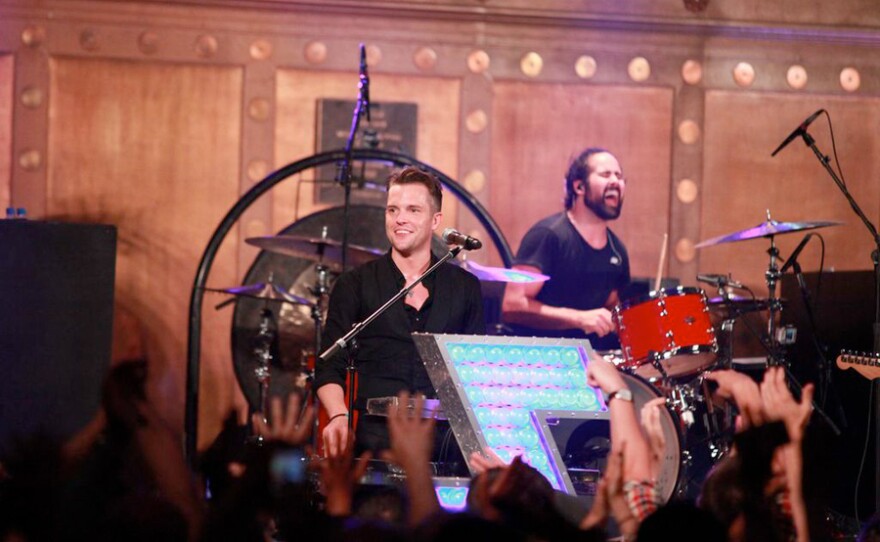 Brandon Flowers and Ronnie Vannucci, Jr. from The Killers perform on July 24, 2012, Capitale, New York, N.Y.
