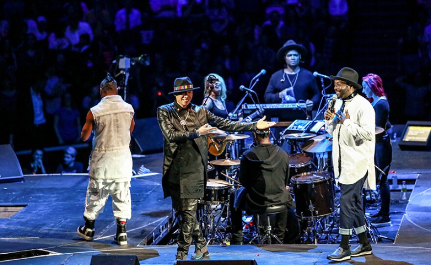 apl.de.ap, Taboo and will.i.am of the Black Eyed Peas perform at Royal Albert Hall in London.