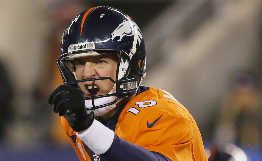 Denver Broncos quarterback Peyton Manning during Super Bowl XLVIII in 2014. Manning will meet the Carolina Panthers in Super Bowl 50 this Sunday.