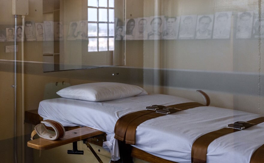 White sheets remain on the lethal injection gurney that Catarino Escobar was strapped down to at Nevada State Prison, a former penitentiary in Carson City, Nev.