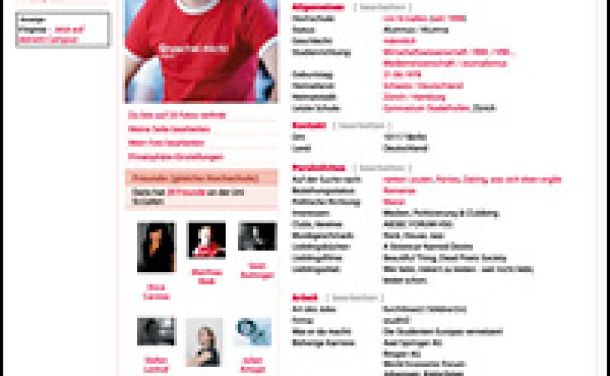 <strong>Facebook In Another Color?</strong> A sample profile page from the German social networking site studiVZ.