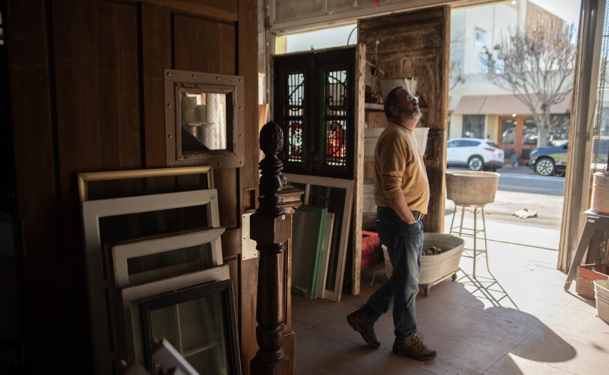 A customer looks up at merchandise inside Architectural Salvage on Jan. 11, 2024.