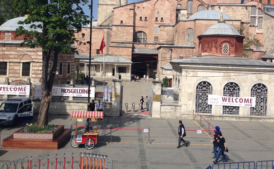 Normally crowded, Istanbul's Hagia Sophia now sees barely a trickle of tourists.