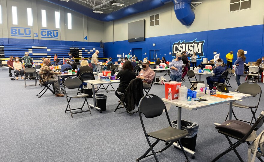 The COVID-19 vaccination site at CSU San Marcos. Feb. 22, 2021.