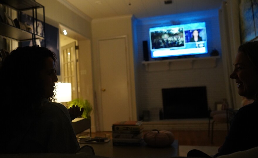 Karen Seagraves watches President Biden's State of the Union address on Thursday in Charlotte, N.C. with NPR senior White House correspondent Tamara Keith.