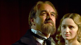 Charles Dance as British novelist Charles Dickens and Sarah Aspinall as Nelly Ternan in "Dickens' Secret Lover."