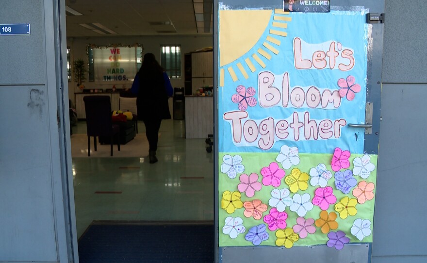 A sign outside the Wellness Center at Bell Middle School on Monday, Aug. 11, 2025.