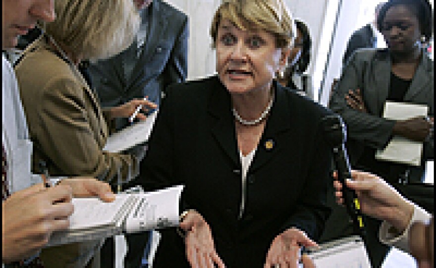Rep. Louise Slaughter meets the media at the Rayburn House Office Building in September 2005.