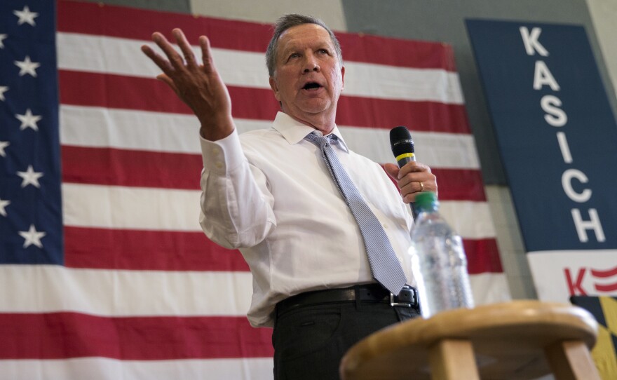 Ohio Gov. John Kasich was asked this week whether he could support Donald Trump as the presumptive Republican nominee. "At this point, I just can't do it," he told MSNBC. He's shown here campaigning in Maryland in April.