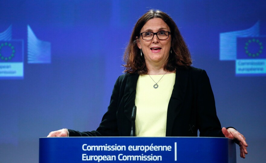 The EU will take its complaint over new U.S. tariffs to the World Trade Organization, according to Cecilia Malmström, the European commissioner for trade. Malmström spoke at a news conference Friday in Brussels.