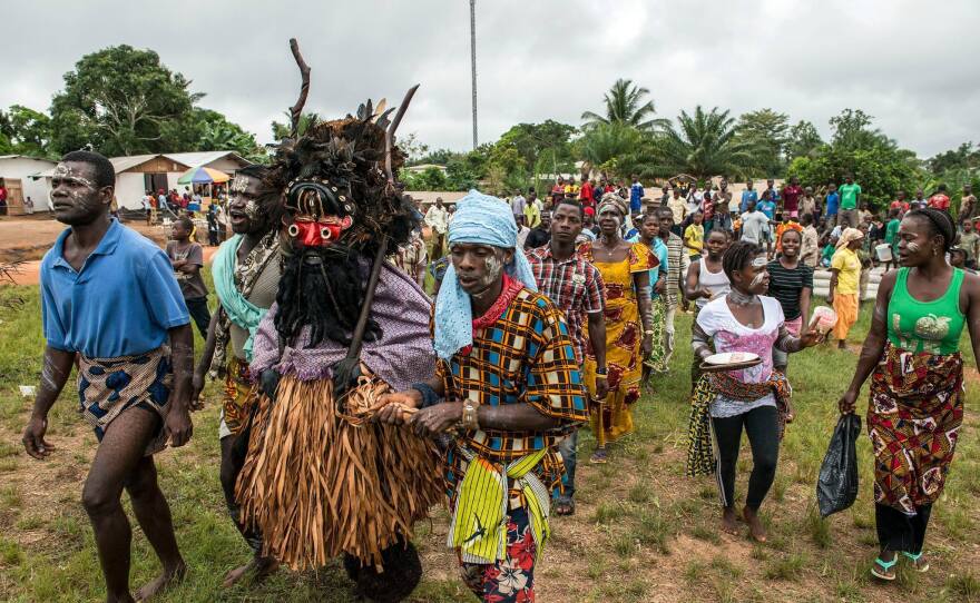 A Liberian culture group arrives at Zwedru City Hall in Grand Gedeh County, Liberia.