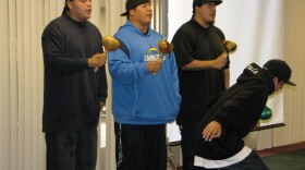 The Inter-tribal Bird Singers entertain the crowd at a monthly meeting of the Journey of the Heart program.