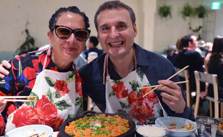 Host Phil Rosenthal enjoys the flavors of Italy with Chef Nancy Silverton.