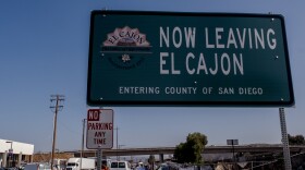 The sign marking the border between El Cajon and unincorporated San Diego County along SR67 is where a homeless encampment has sprung up, April 29, 2022.