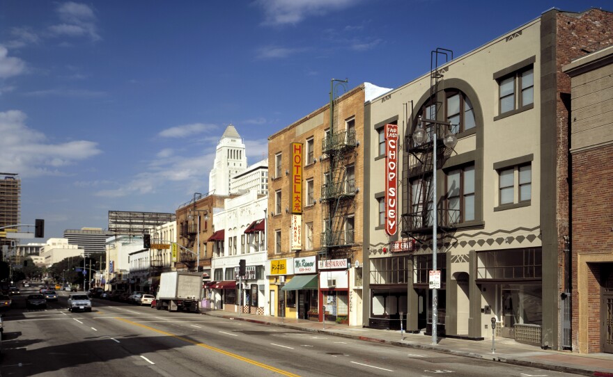 1st Street is the major thoroughfare in Los Angeles' Little Tokyo.