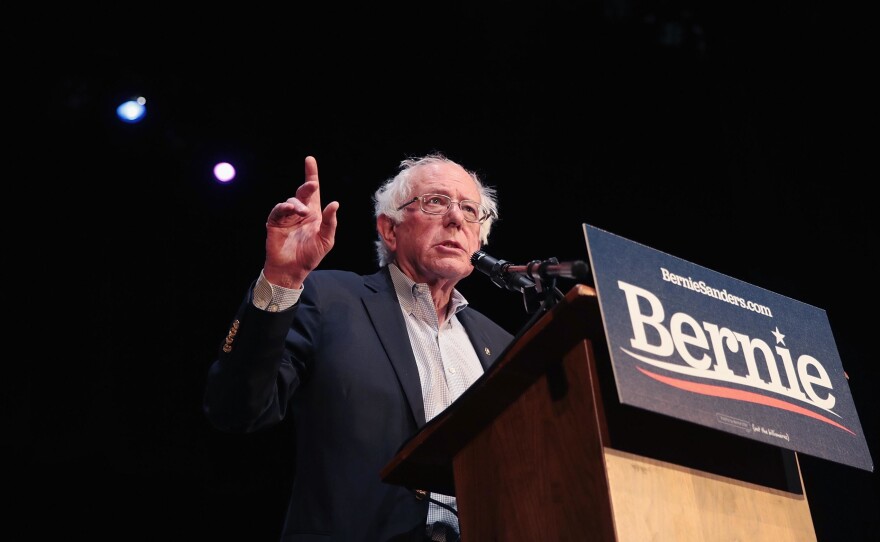 Democratic presidential candidate Sen. Bernie Sanders, I-Vt., speaks during a rally in Fairfield, Iowa, on April 6.