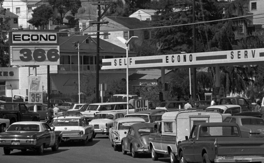 Motorists rushed to fill their gas tanks in Martinez, Calif., Sept. 21, 1973. Northern California service station operators threatened to shut down entirely to protest gas price restrictions.