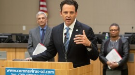 San Diego County Supervisor Nathan Fletcher, co-chairman of the county's COVID-19 subcommittee, speaks at a news conference on the coronavirus, March 19, 2020.