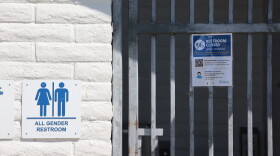 The entrance to a shuttered bathroom in Mission Bay Park is shown on Aug. 12, 2026.