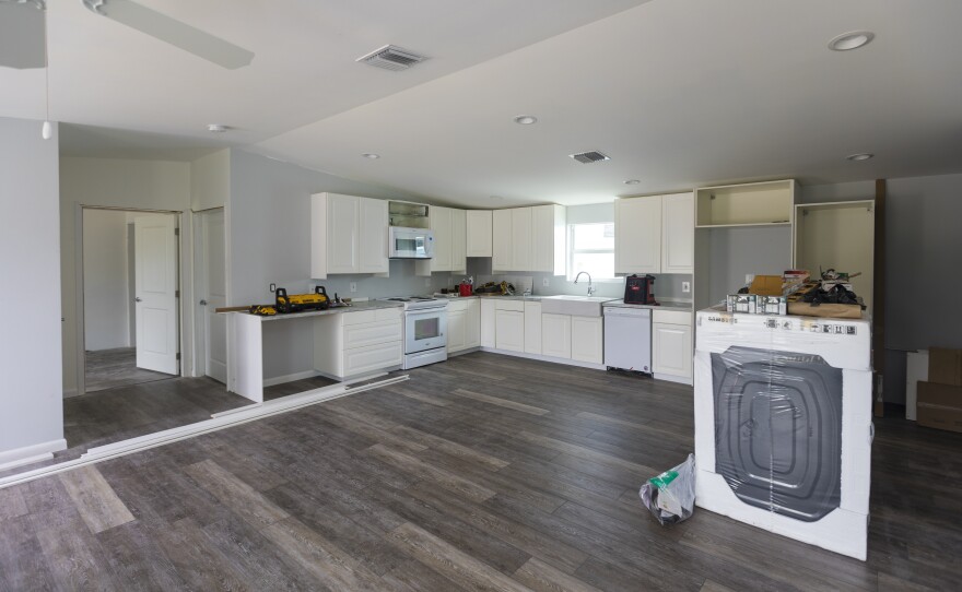 Amy Tripp's kitchen is renovated. Her house was damaged by Hurricane Irma.