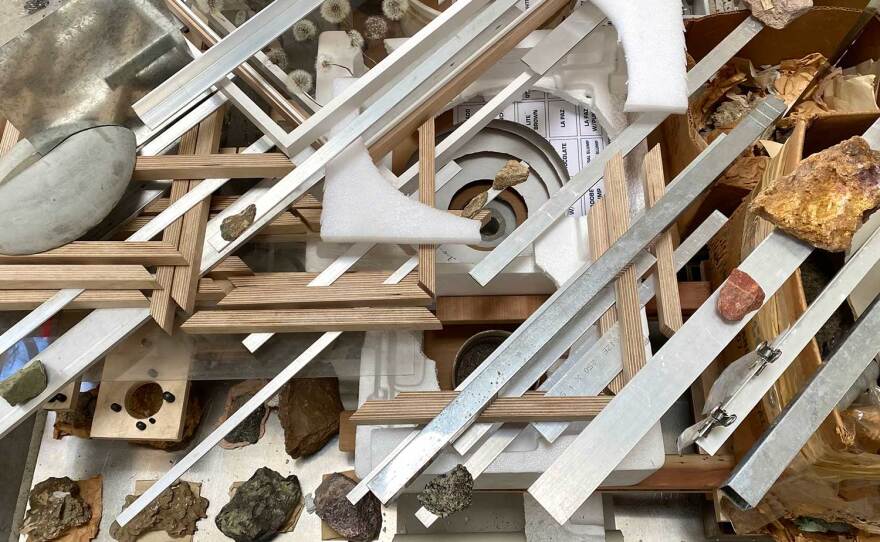 Detail of sculptural materials gathered from the Bread and Salt site and Logan Heights neighborhood, used by artist Joshua Moreno in a new exhibition at ICE Gallery, opening Friday, Feb. 12, 2021.