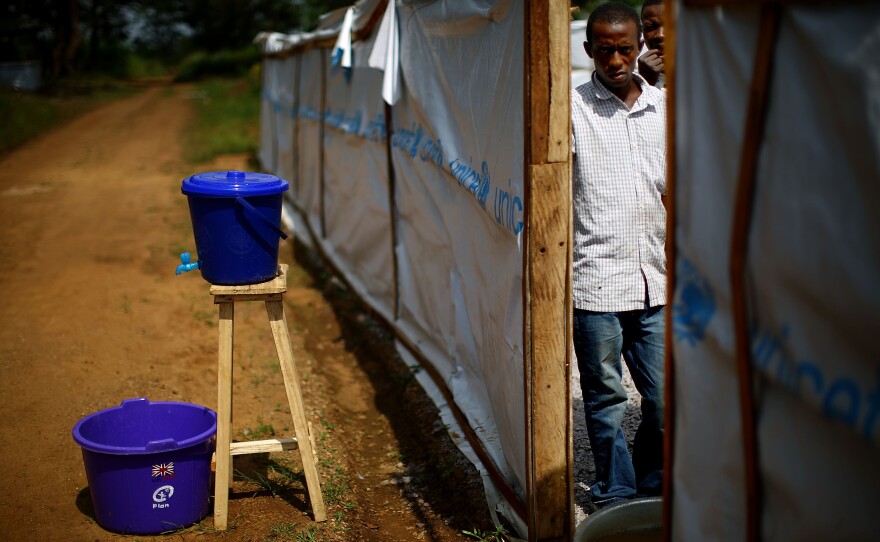 A volunteer worker at the care center in Lunsar.