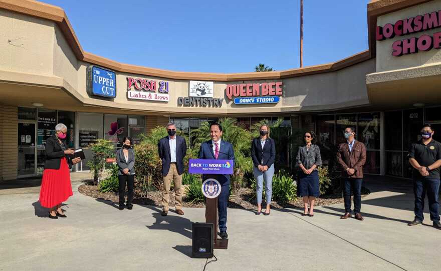 San Diego Mayor Todd Gloria speaks at press conference in Kearney Mesa, May 4, 2021.