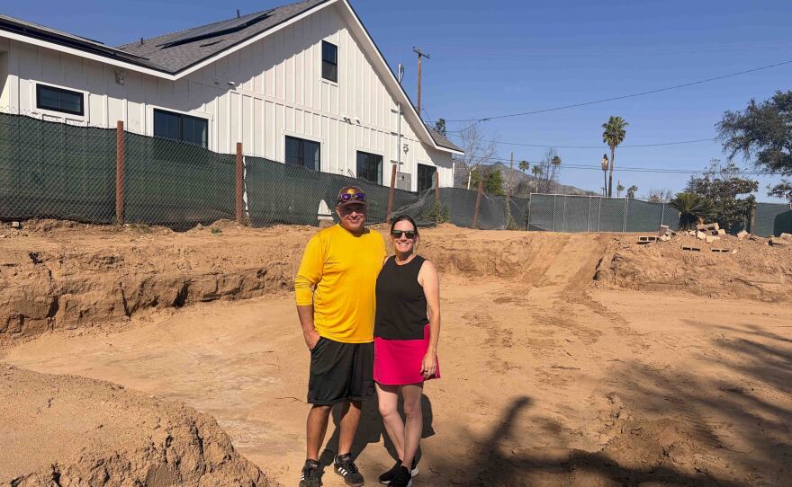 Jason and Colleen Warnesky are among the dozens of families in Altadena, Calif., who have opted to rebuild with manufactured homes, following the 2025 Eaton Fire. The couple told NPR they were partially movtivated to go with a prefabricated home by safety concerns. "I think that we both felt early on, if there was a way to make it so that we had less to worry about if another fire happened in the future," we'd go with that," Colleen Warnesky said. 