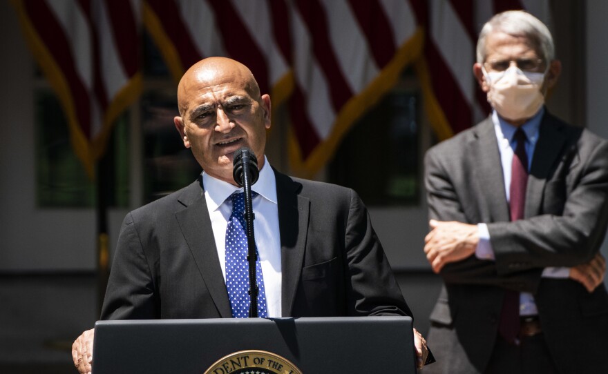 Moncef Slaoui, a former GlaxoSmithKline executive, speaks during the kickoff announcement for Operation Warp Speed in the White House Rose Garden on May 15.
