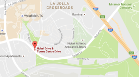 This map shows the location of a brush fire that was burning off Nobel and Towne Centre drives in University City, Aug. 19, 2016.